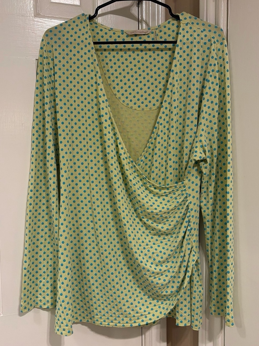 Soft Surroundings Womens Top XL Blue Alyssa Faux Wrap Ruched Surplice